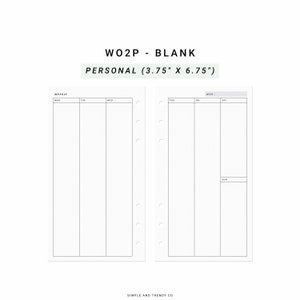 Vertical Weekly Planner Personal Planner Inserts, Weekly Agenda WO2P, Weekly Printable Planner Undated, Printable Weekly Layout