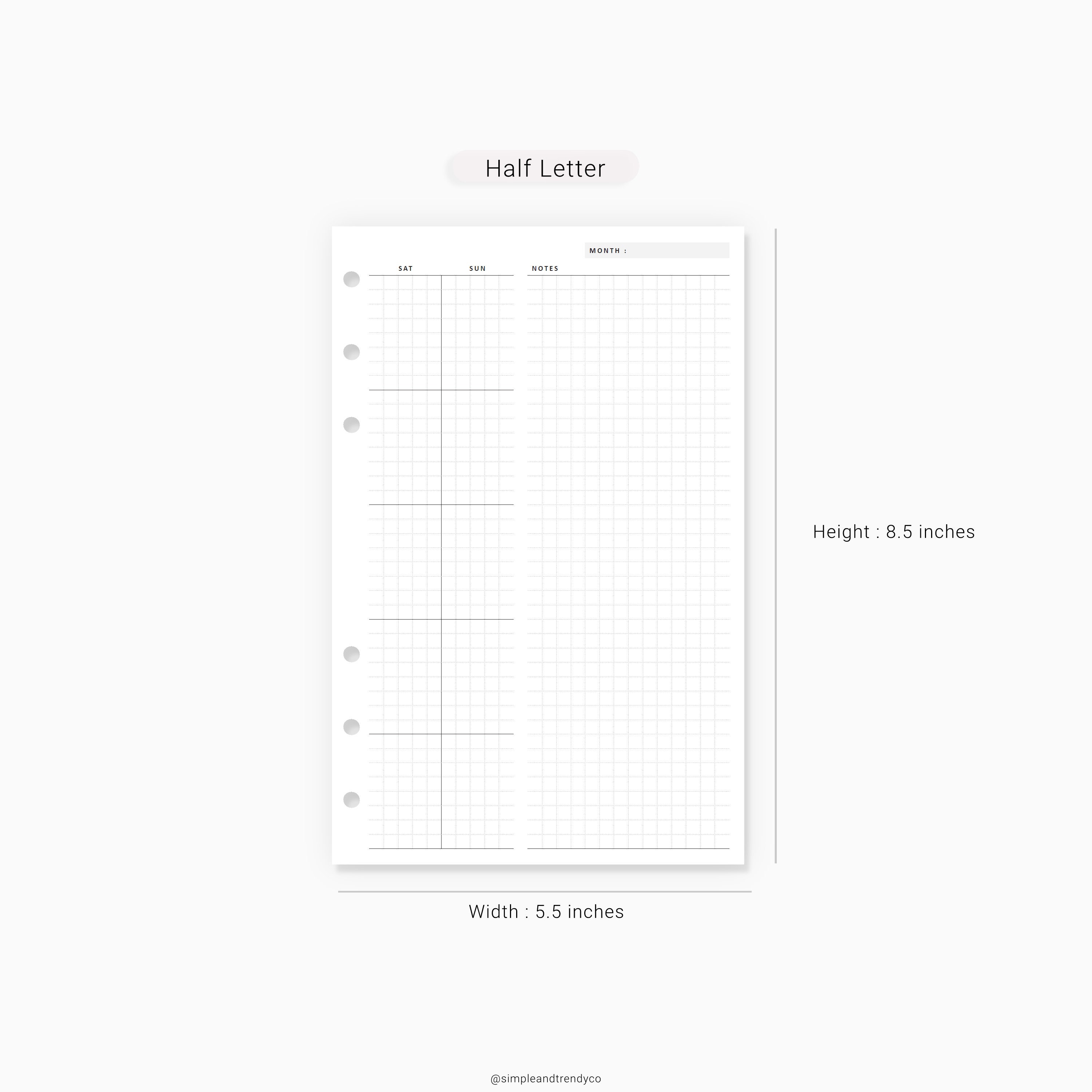 Monthly Planner Printable Half Size Half Letter Inserts | Etsy