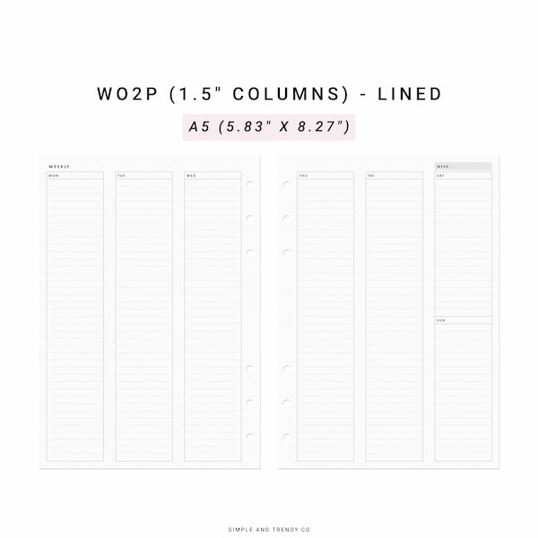 Weekly Planner Vertical Column Layout - Etsy