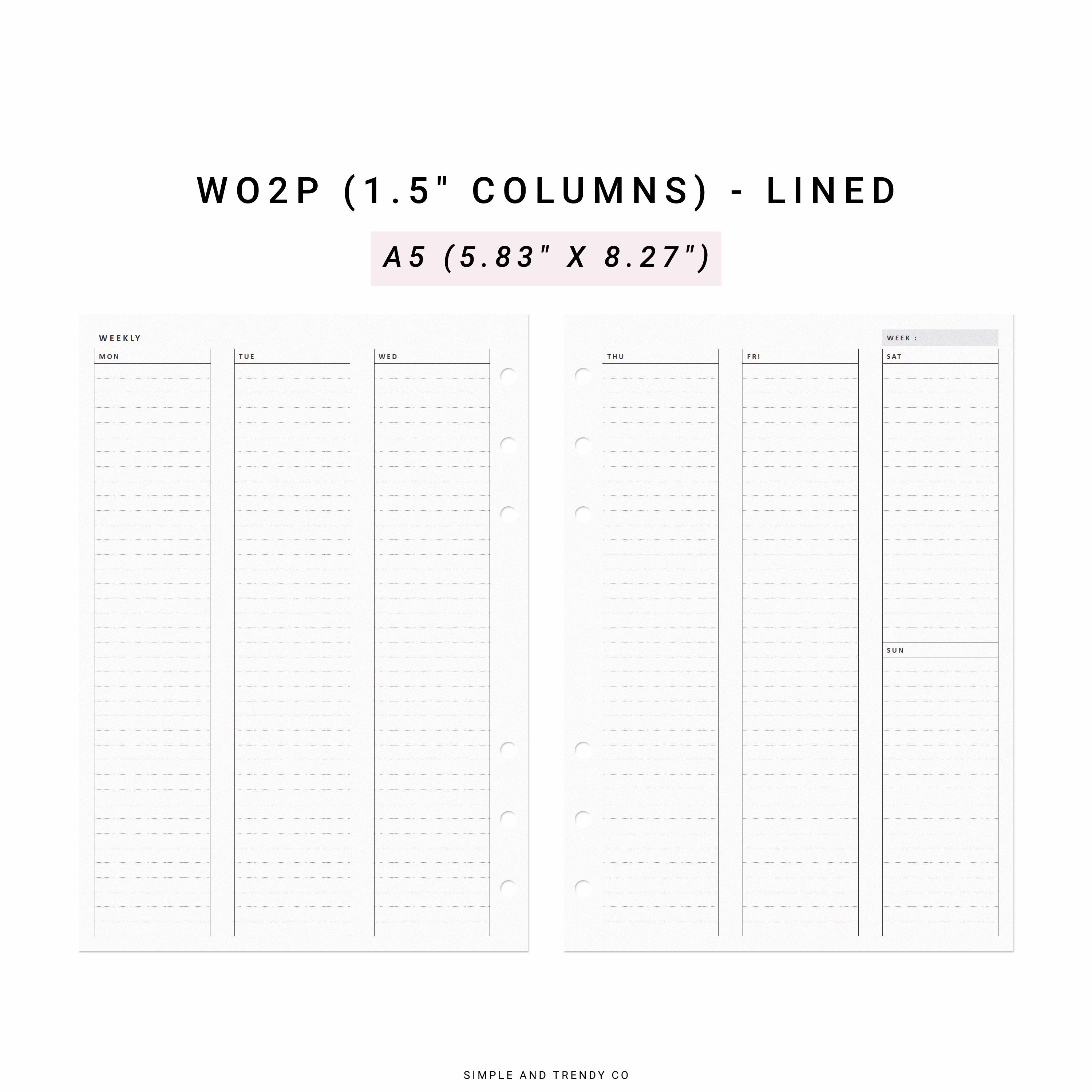 Weekly Planner No. 16, A6 Size Printable Vertical Timed Weekly