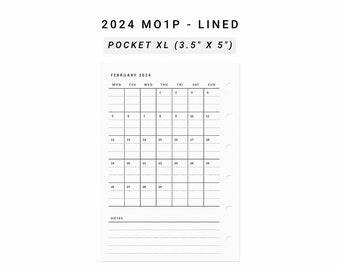 2024 Month on One Page MO1P, Pocket XL, Minimalist Monthly Planner Printable, At A Glance Monthly Layout