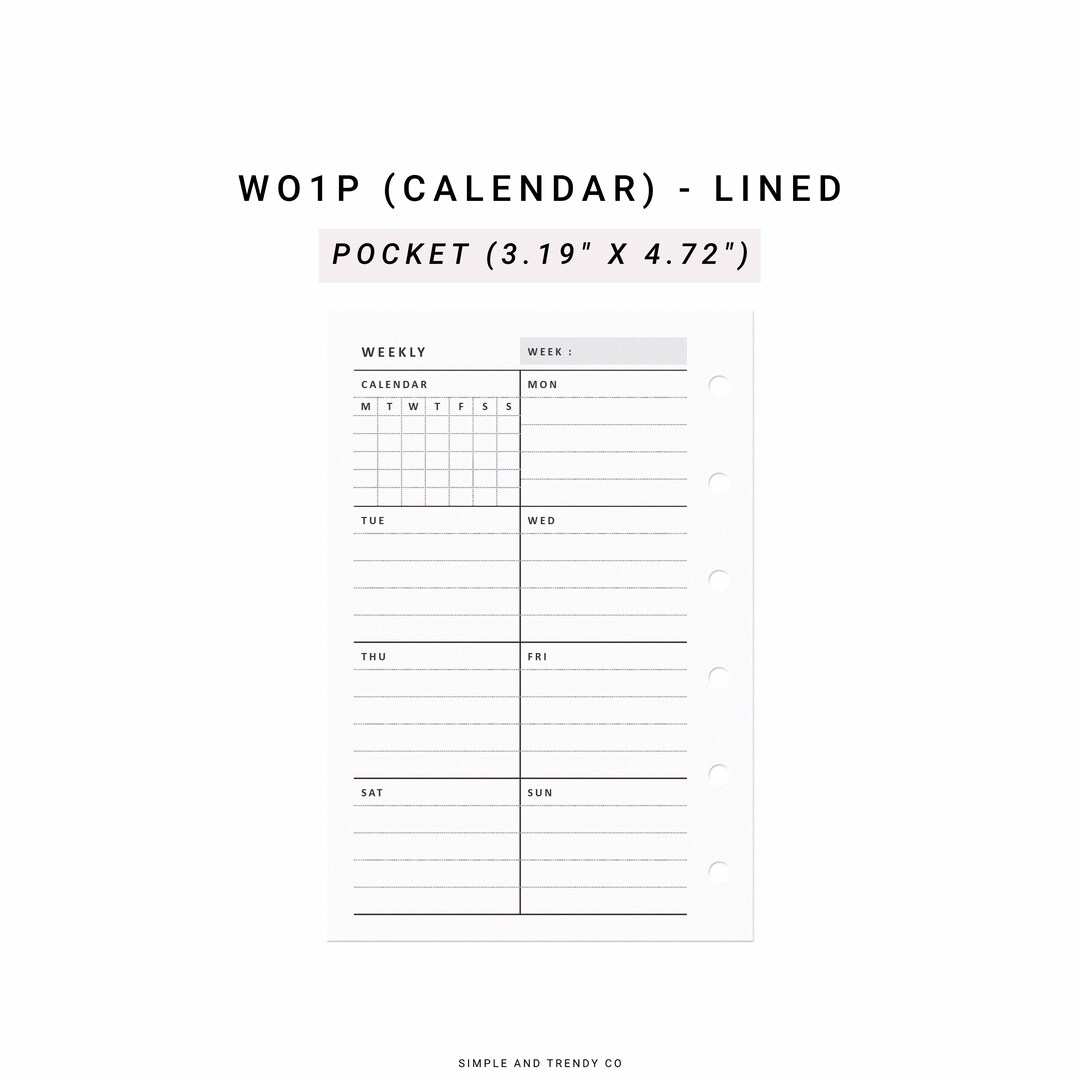 Week on One Page Printable Pocket Size, Weekly 1 Page Vertical Weekly ...