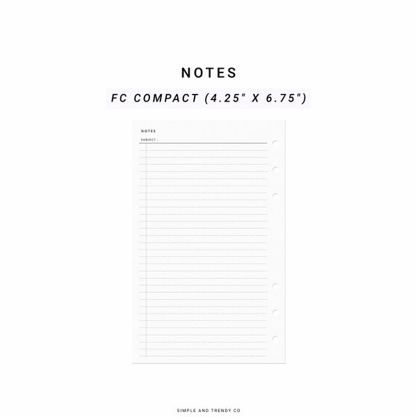 Notes Paper FC Compact size, Printable Writing Paper Lined Notes, Study Note Template, Lecture Notes Taking