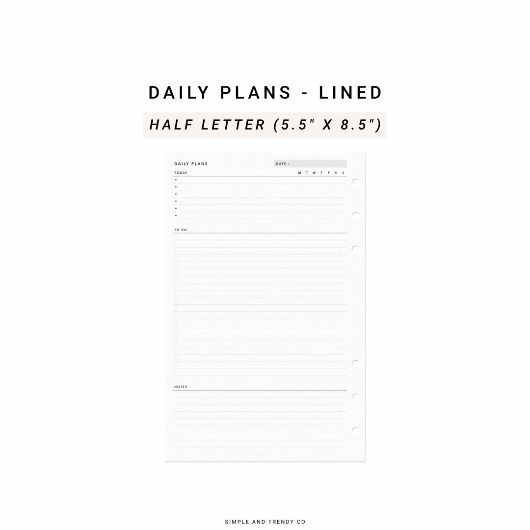 Daily Planner Printable Half Size Half Letter Inserts, Daily Organizer ...
