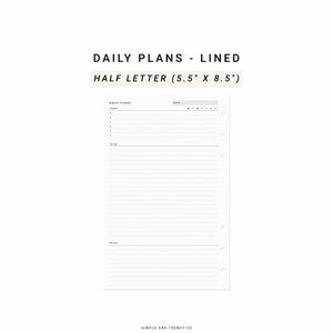 Daily Planner Printable Half Size Half Letter Inserts, Daily Organizer ...