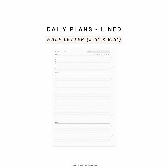 Daily Planner Printable Half Size Half Letter Inserts Daily - Etsy