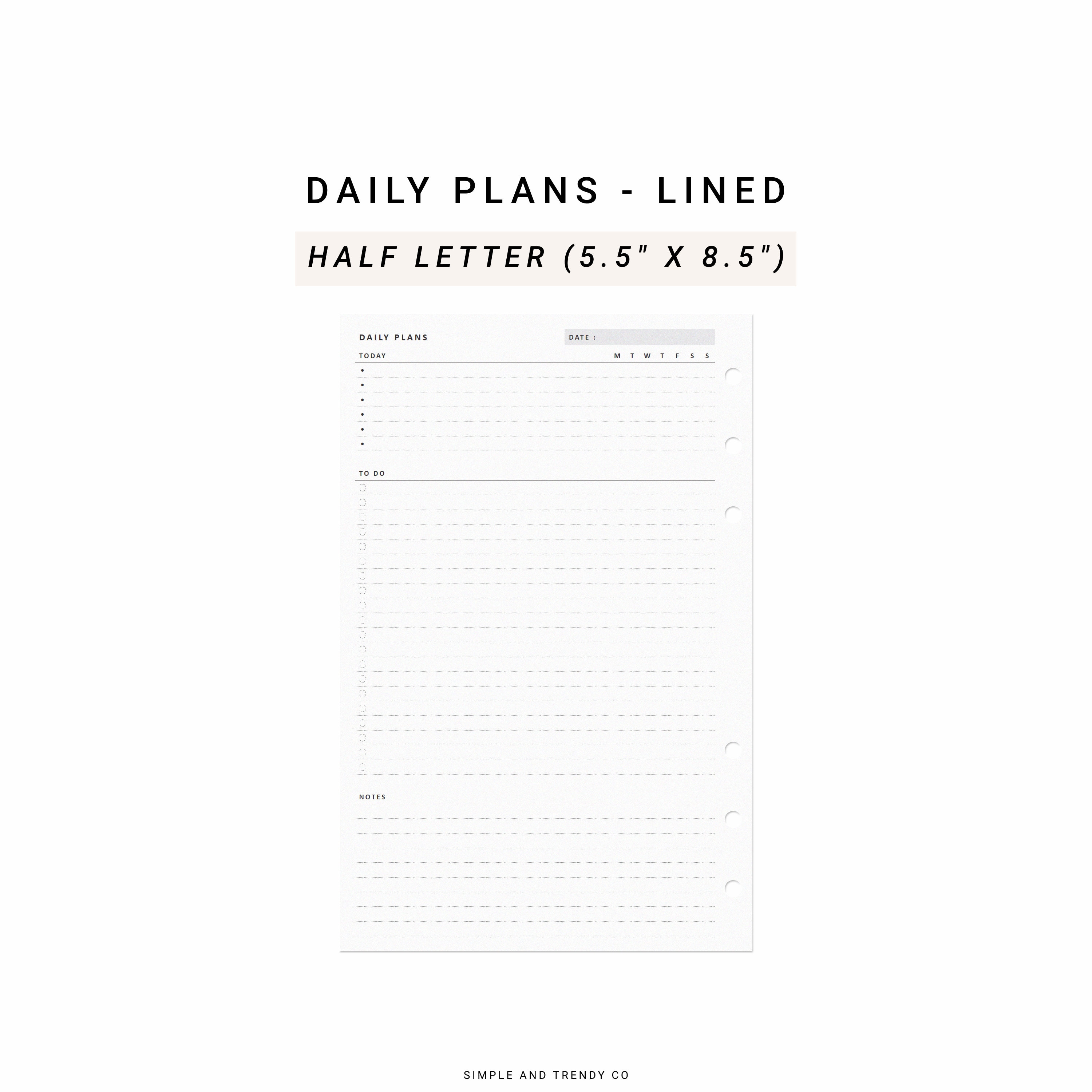 Daily Planner Printable Half Size Half Letter Inserts Daily - Etsy
