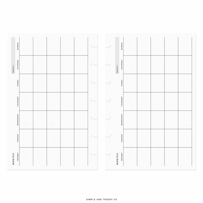 Month on One Page Horizontal Printable MO1P Happy Planner Mini Etsy