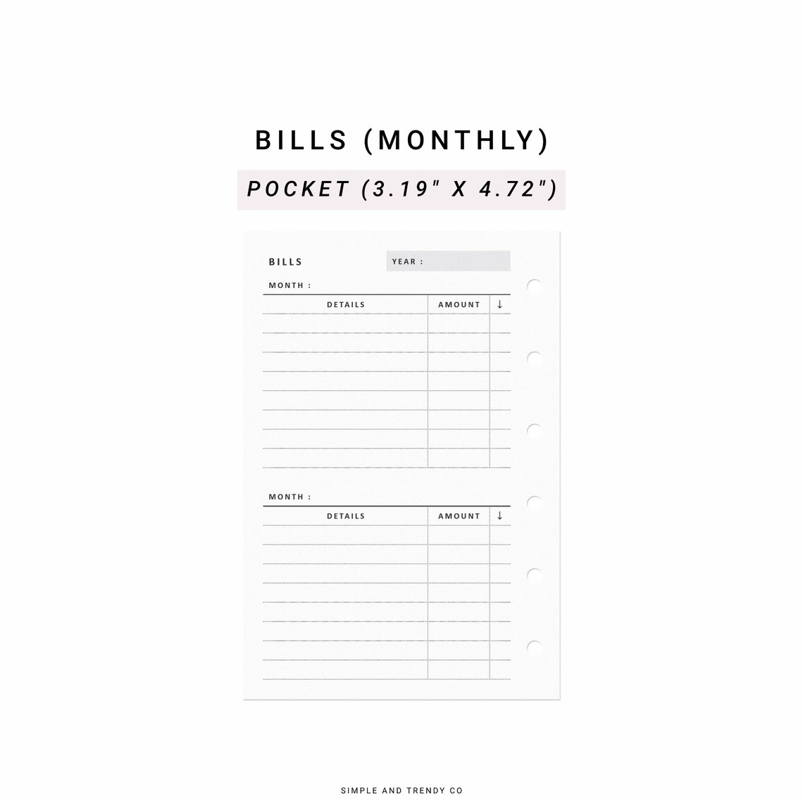 Bill Tracker Printable Pocket Size Bill Organizer Bill Due - Etsy