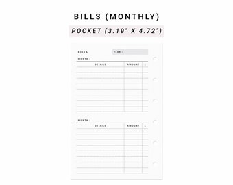 Bill Tracker Printable Pocket size, Bill Organizer Bill Due Planner, Monthly Bill Payments Checklist, Annual Bill Tracker Finance