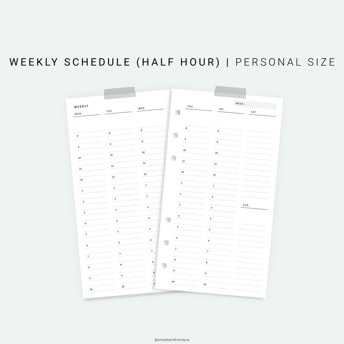 vertical-weekly-half-hour-schedule-personal-planner-inserts-etsy
