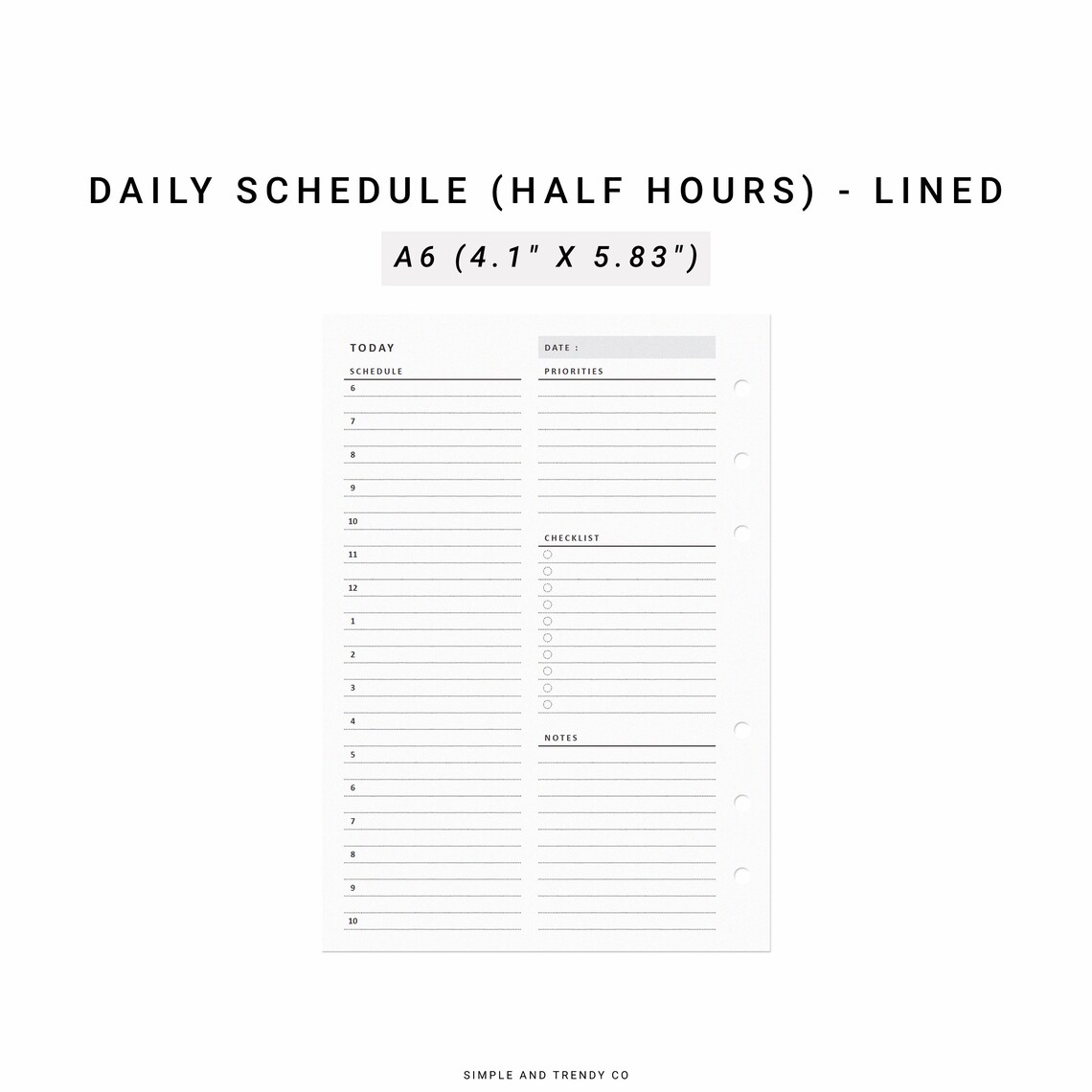 Daily Planner Printable A6 Size Daily Planners Half Hour - Etsy