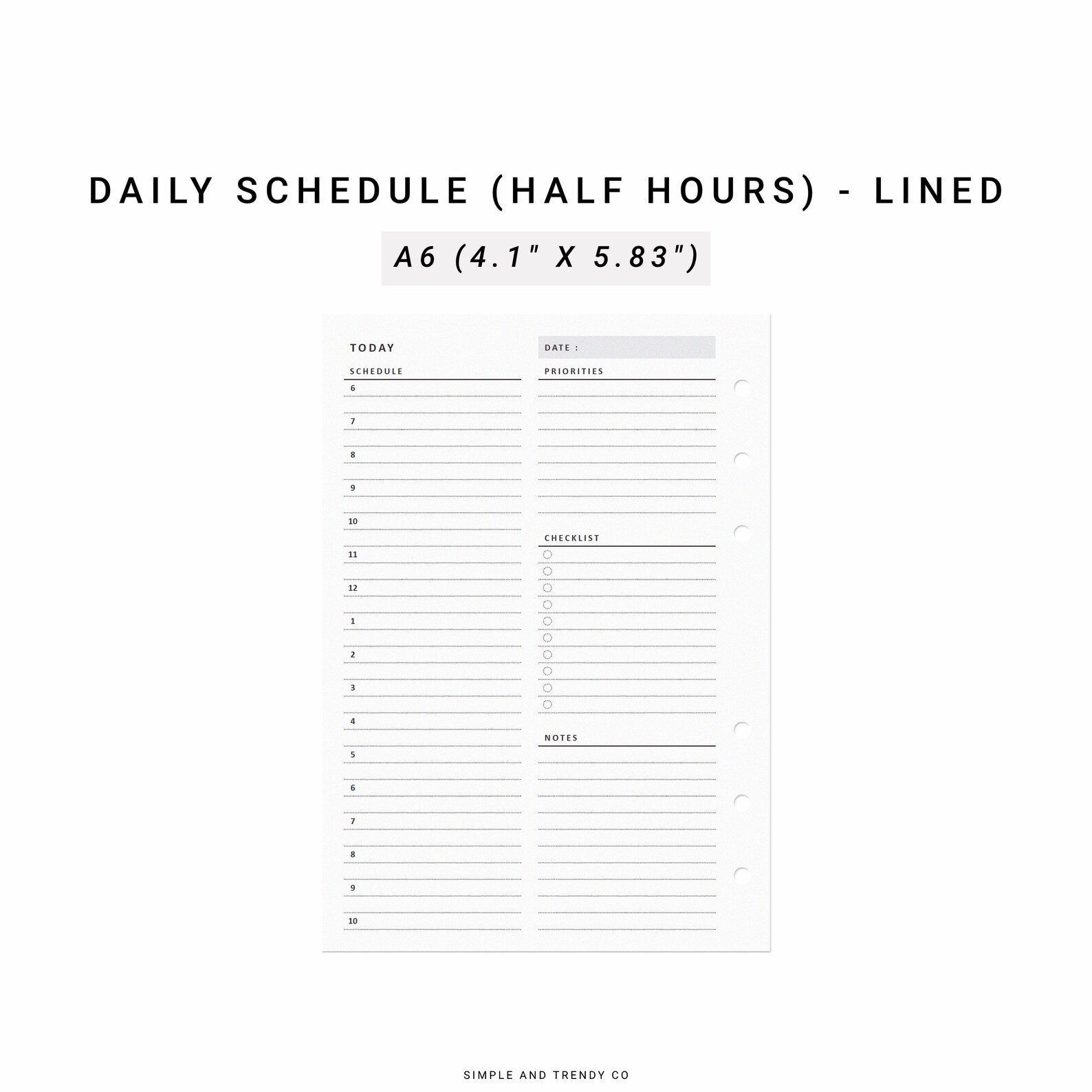 Daily Planner Printable A6 Size Daily Planners Half Hour - Etsy