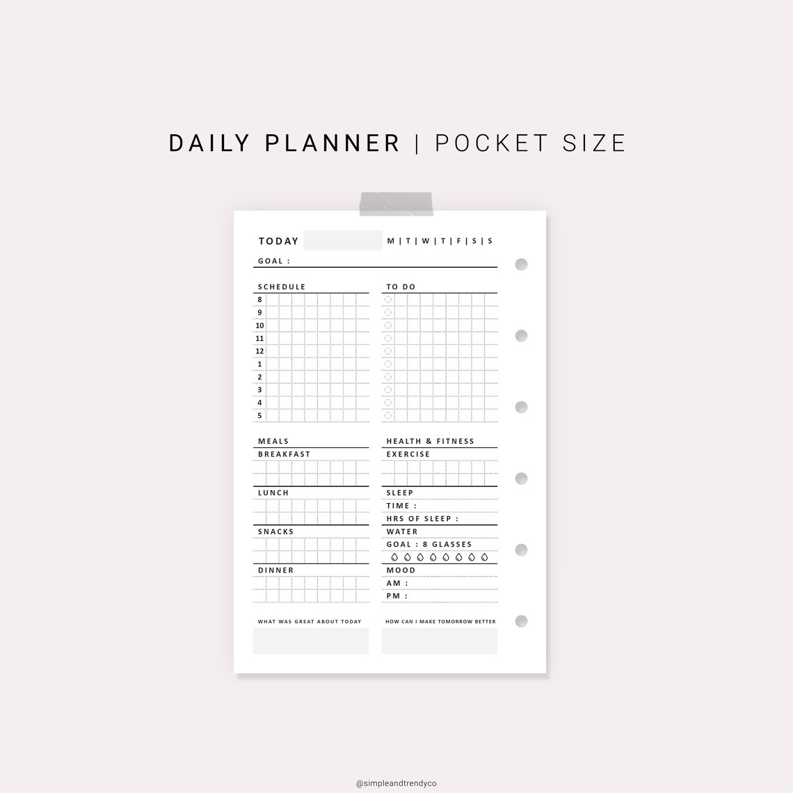 Daily Planner Pocket Size Minimalist Daily Printable Day Etsy