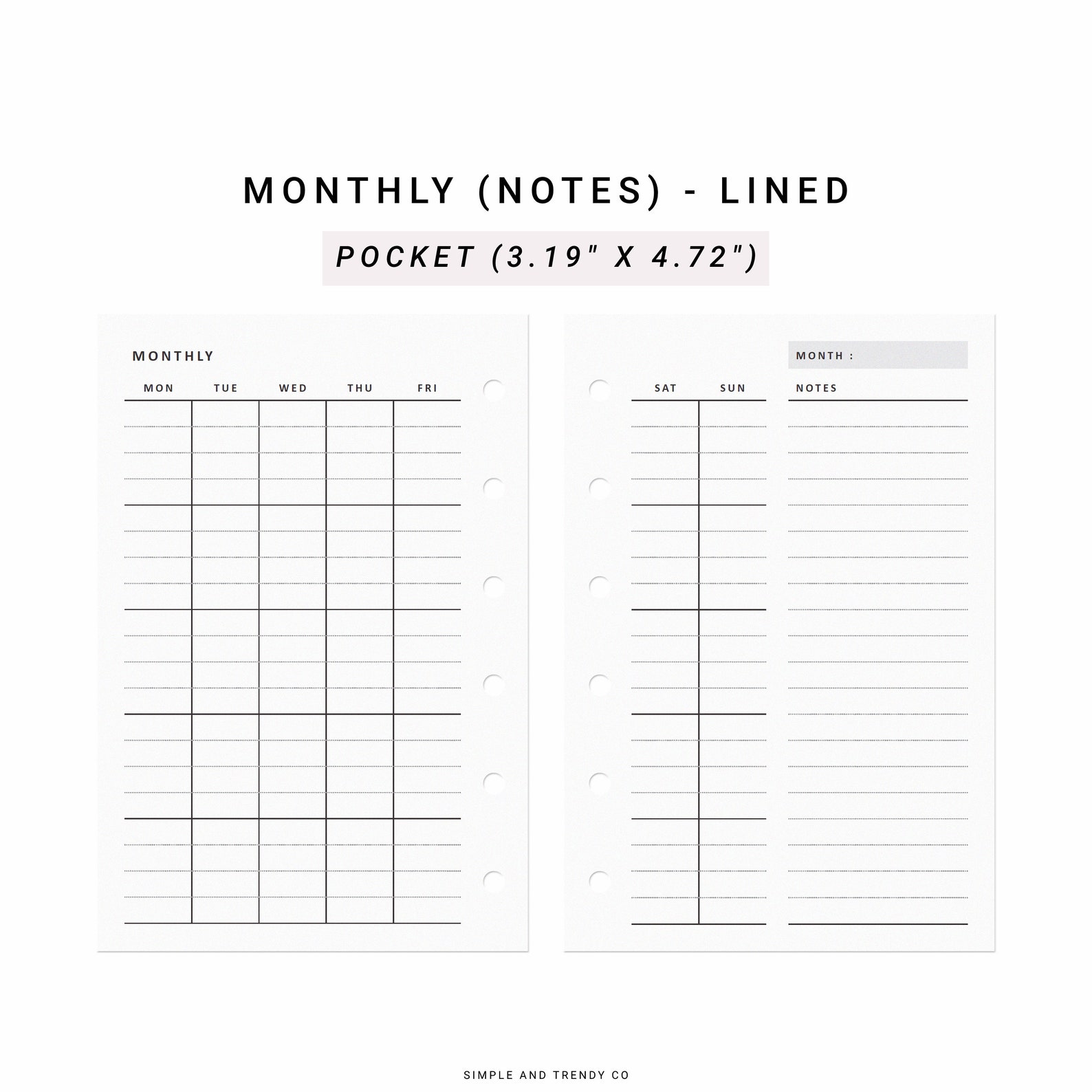 Monthly Planner Printable Pocket Size Undated Monthly Plan Etsy