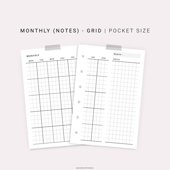 Monthly Planner Printable Pocket size Undated Monthly Plan | Etsy