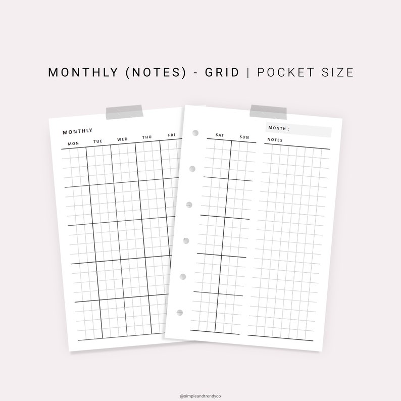 Monthly Planner Printable Pocket size Undated Monthly Plan Etsy