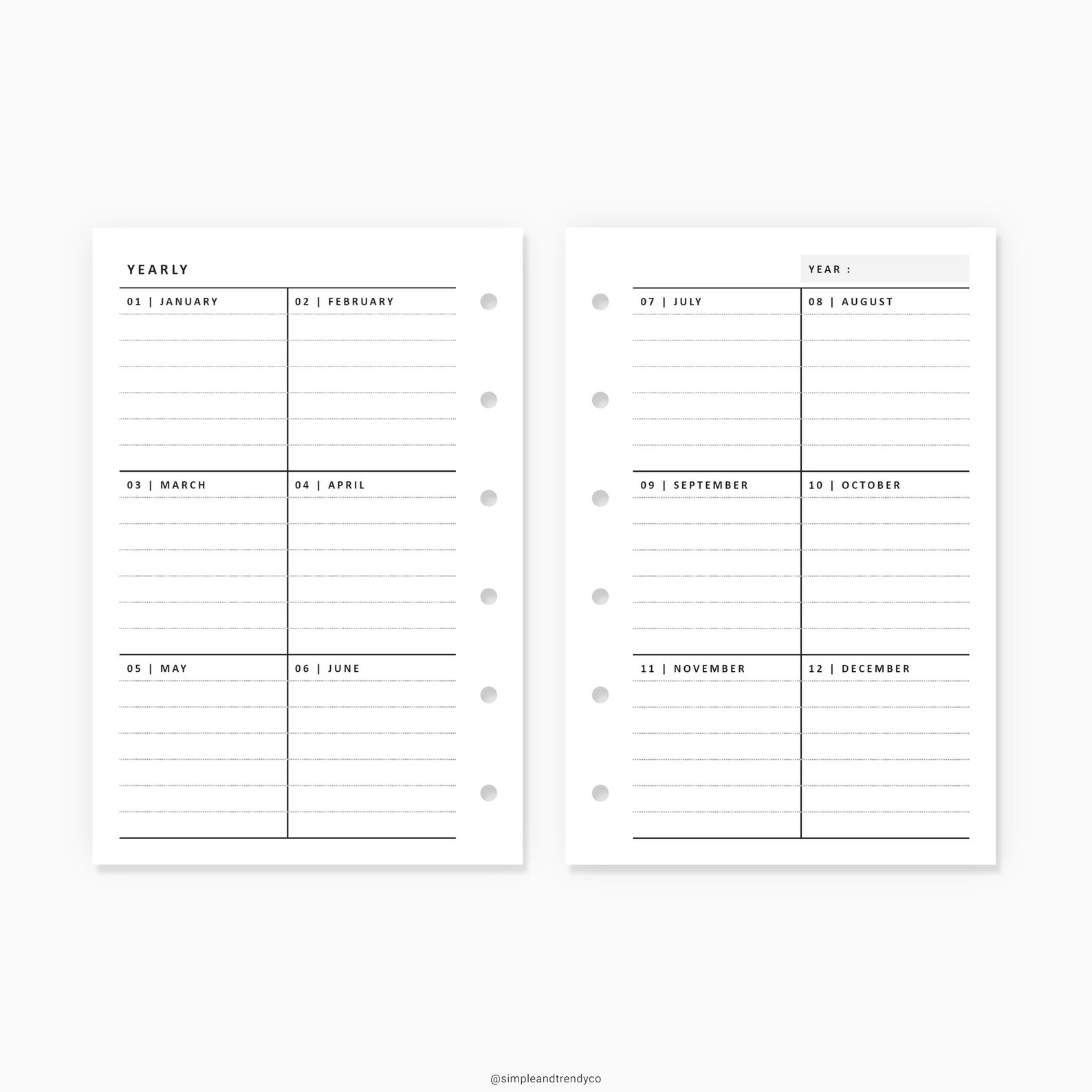 Year At A Glance Pocket size Yearly Planner Printable Yearly | Etsy
