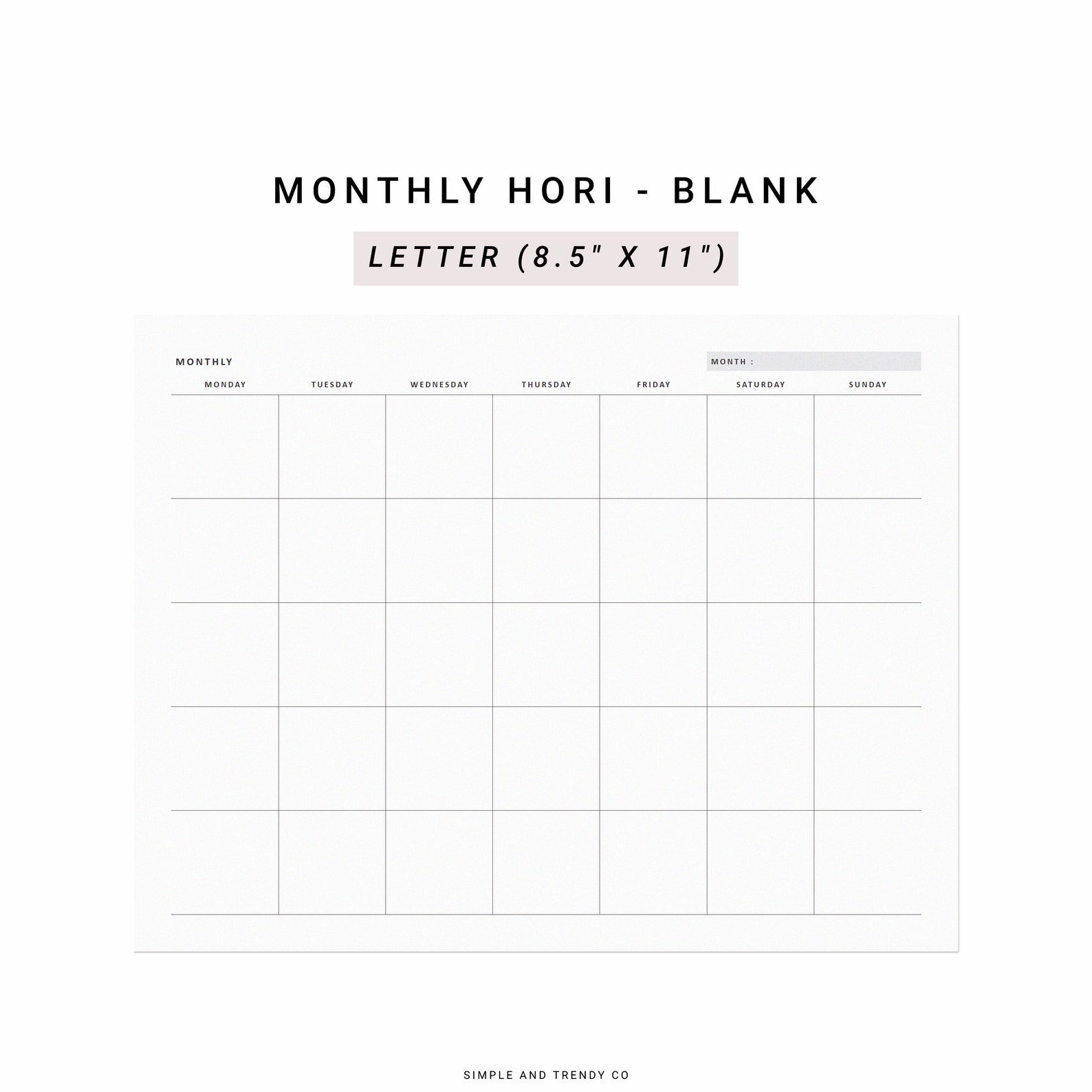 Monthly Planner US Letter Size Monthly Calendar Printable - Etsy