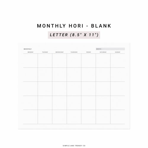Monthly Planner US Letter Size Monthly Calendar Printable - Etsy