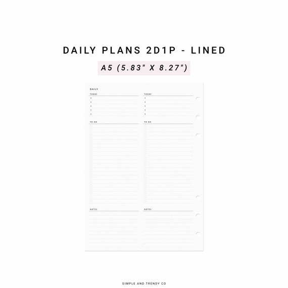 Daily (2 Days On 1 Page) Planner Inserts