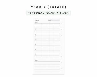 Yearly Totals Tracker Personal Planner Inserts, Finance Tracker, Yearly Expenses Bills Totals, Yearly Income Total Log Sheet
