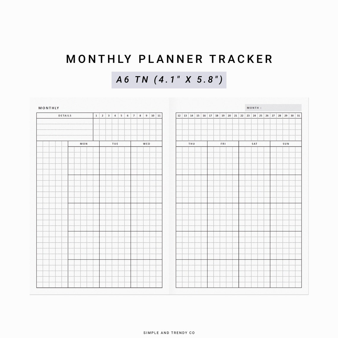 Monthly Planner Printable A6 TN Undated Monthly Agenda - Etsy