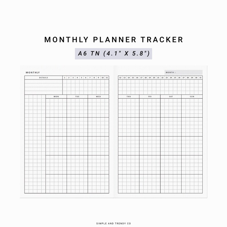 Monthly Planner Printable A6 TN Undated Monthly Agenda - Etsy