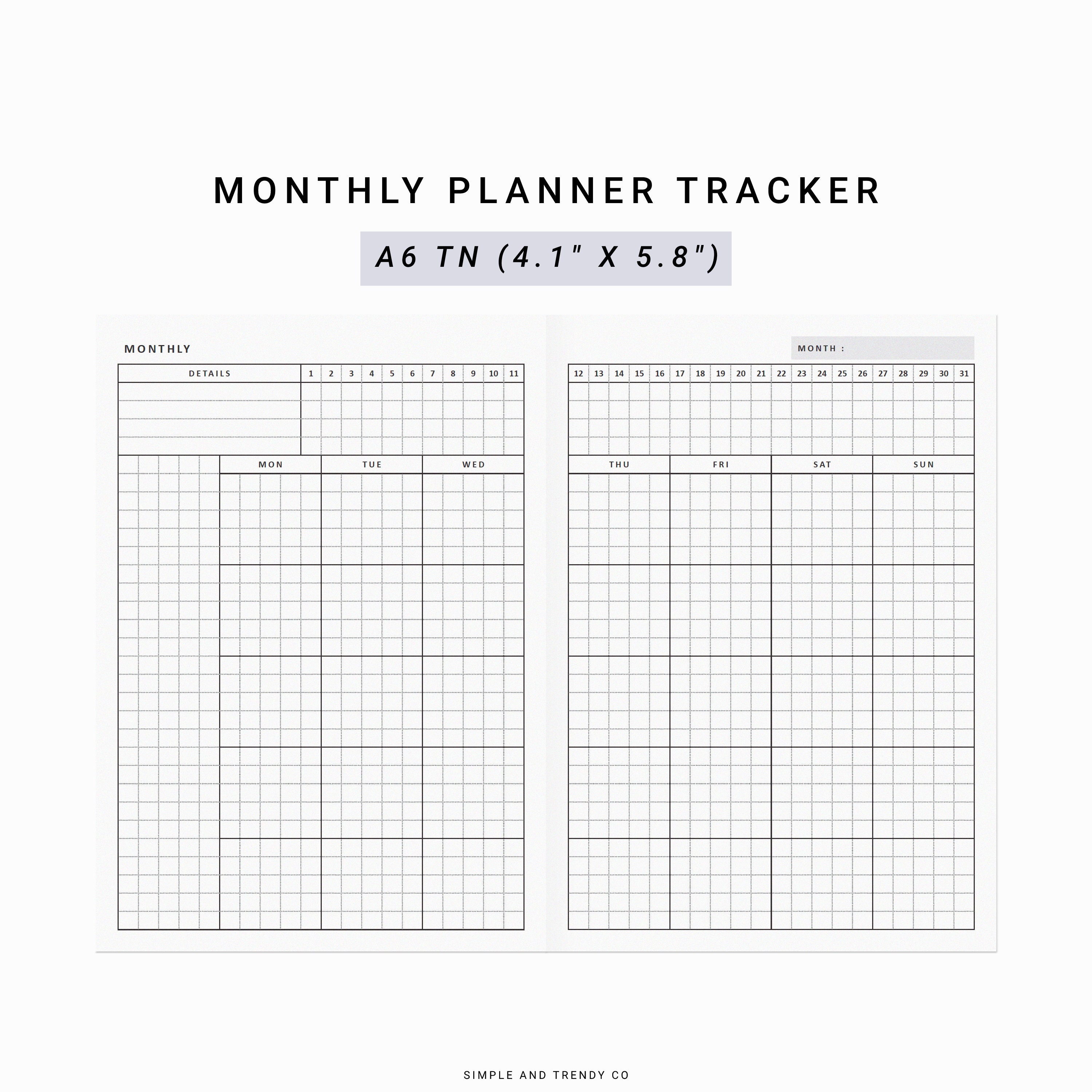 Monthly Planner Printable A6 TN Undated Monthly Agenda - Etsy