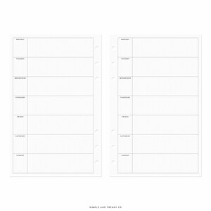 Weekly on One Page, Weekly Planner Pages Printable Half Size Half ...