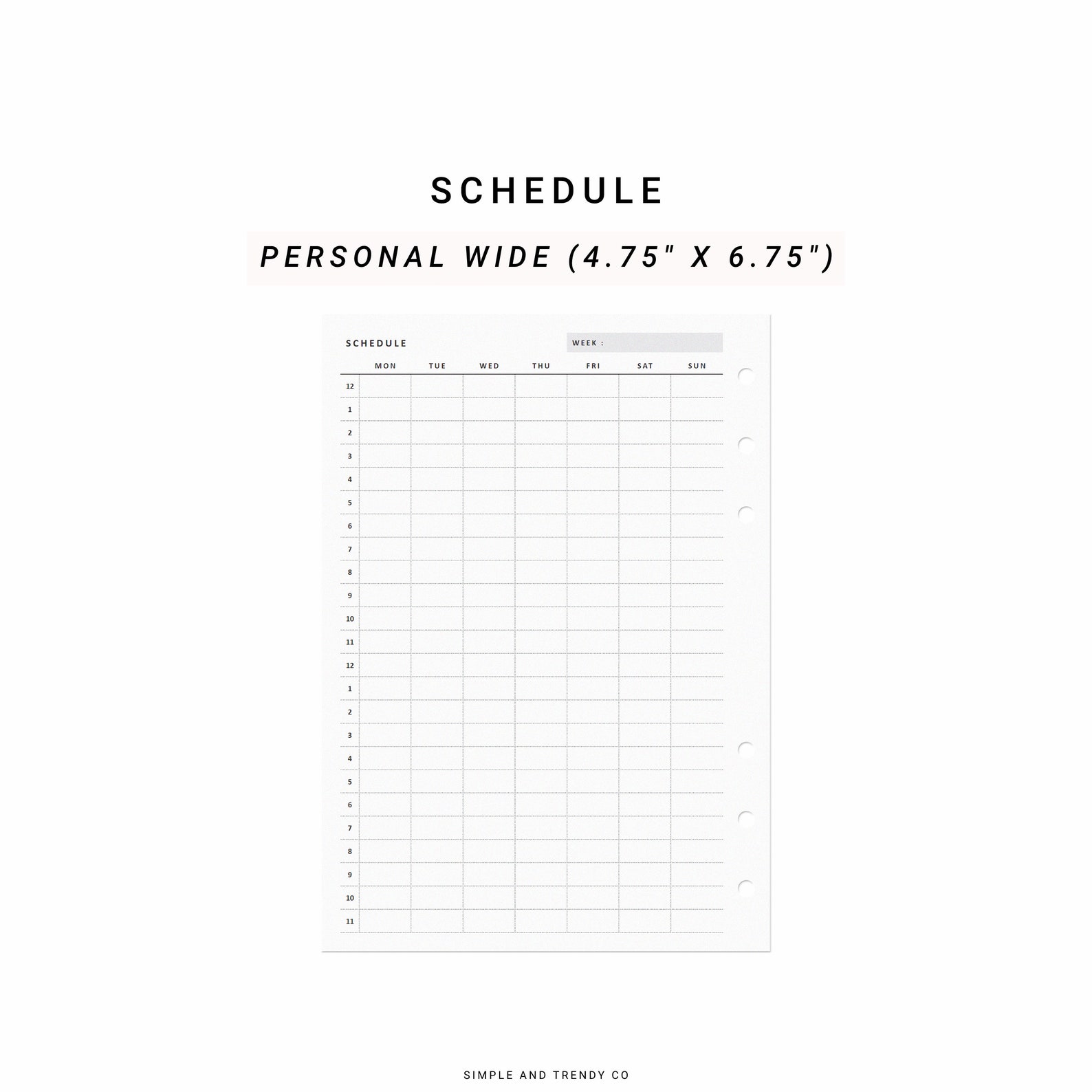 Weekly 24 Hour Schedule Printable Personal Wide Class - Etsy