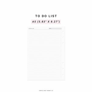 Printable To Do List, Daily To Do List A5 Planner Inserts, To Do Organizer, Organizer List Filofax A5 Refills