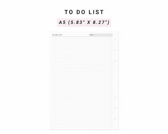 Printable To Do List, Daily To Do List A5 Planner Inserts, To Do Organizer, Organizer List Filofax A5 Refills