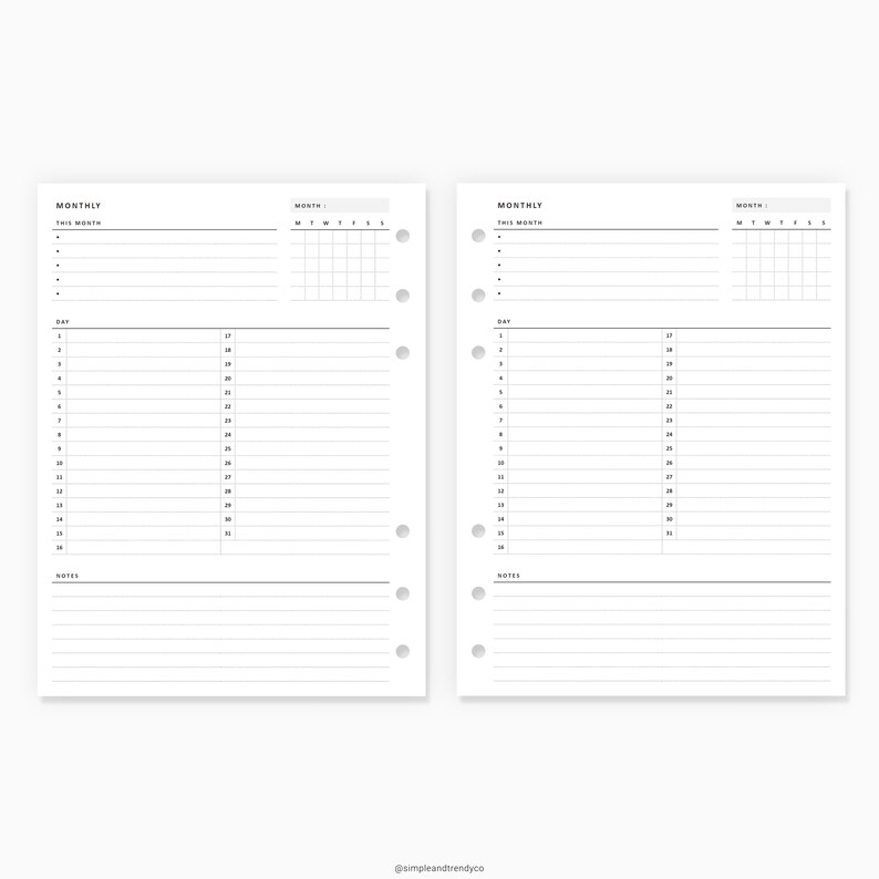 Monthly Overview Printable B6 Size Month on a Page Month at | Etsy Canada