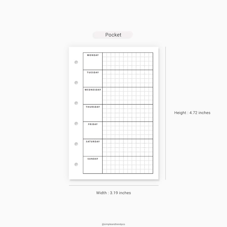 Week on One Page Weekly Planner Pages Printable Pocket Size | Etsy