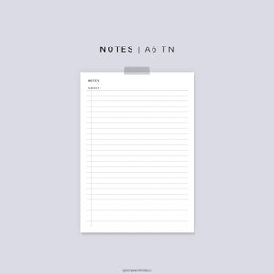 Notes Paper A6 TN Printable Writing Paper Lined Notes Study | Etsy