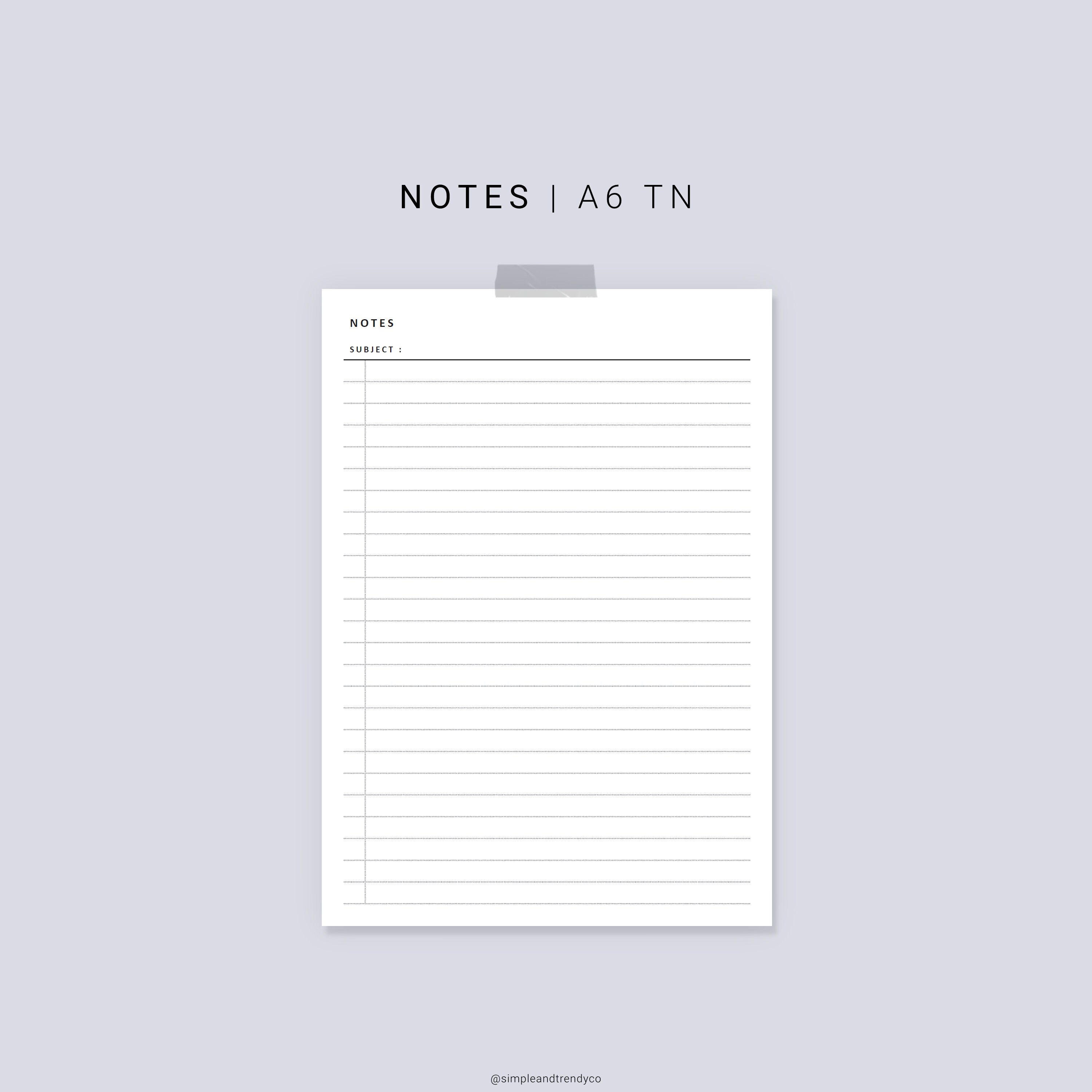 Notes Paper A6 TN Printable Writing Paper Lined Notes Study | Etsy