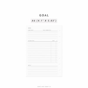 Goal A6 Inserts, Goal Setting, Goal Planner, Goal Tracker, Goals Board, Goals Template, Goal Printable