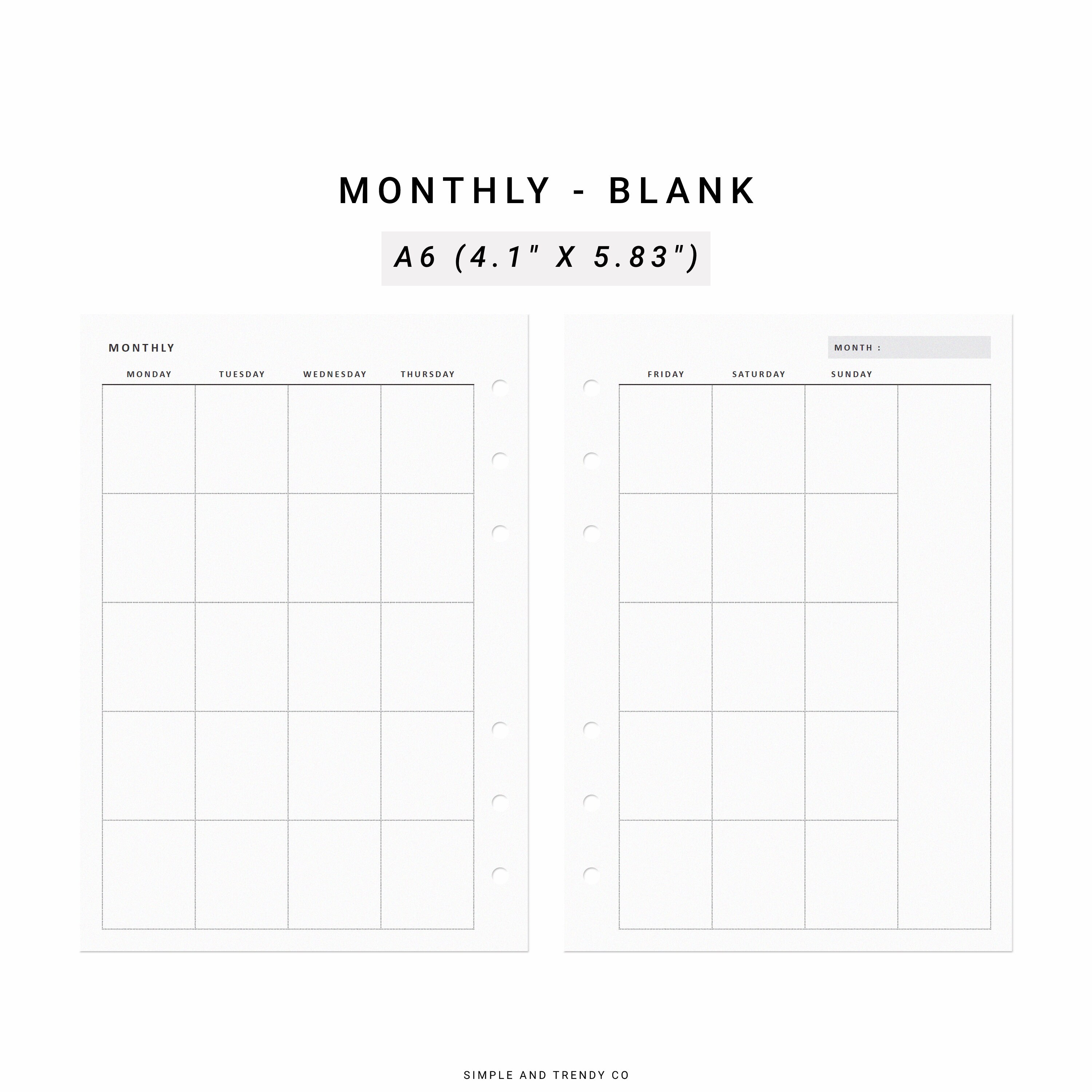 Monthly Planner Printable Minimalist Planner A6 Inserts - Etsy