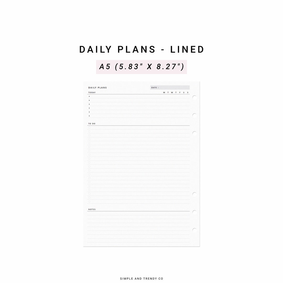 Daily Planner Printable A5 Planner Inserts, Daily Organizer, Daily ...