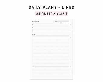 Daily Planner Printable A5 Planner inserts, Daily Organizer, Daily Organiser, Daily Planner Template,Printable Daily Planners and Organizers