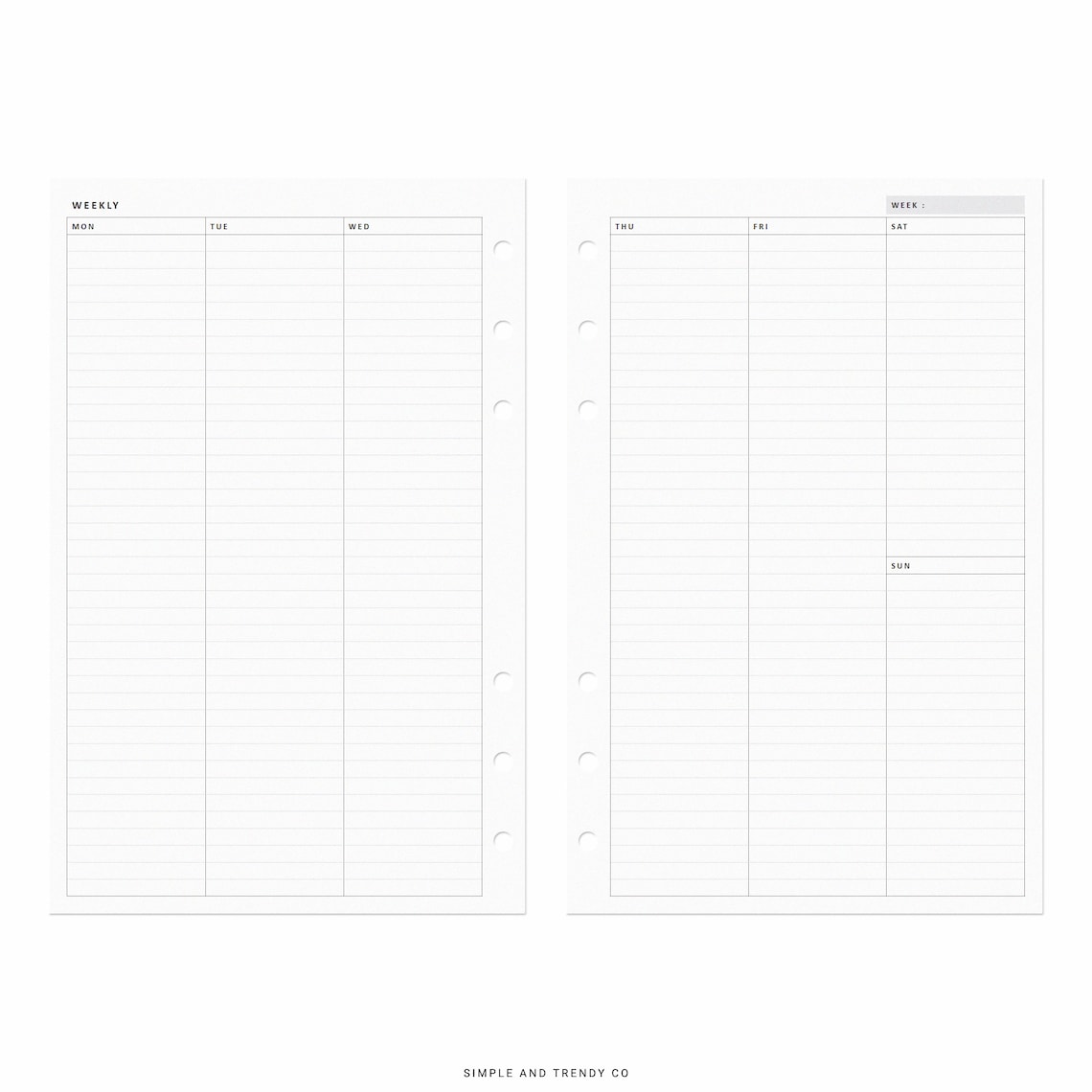 Vertical Weekly Planner Half Size Half Letter Inserts Weekly - Etsy
