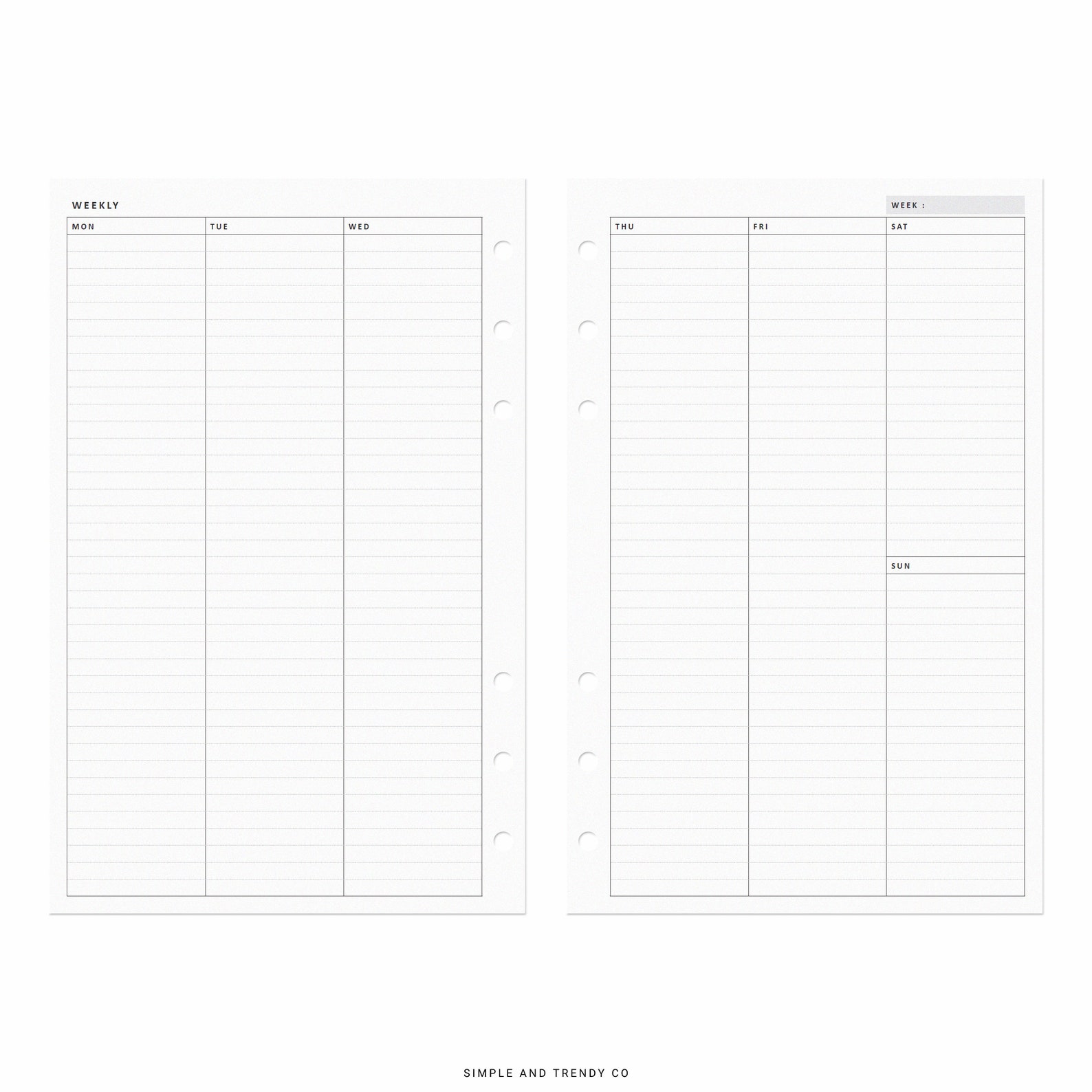 Vertical Weekly Planner Half Size Half Letter Inserts Weekly - Etsy
