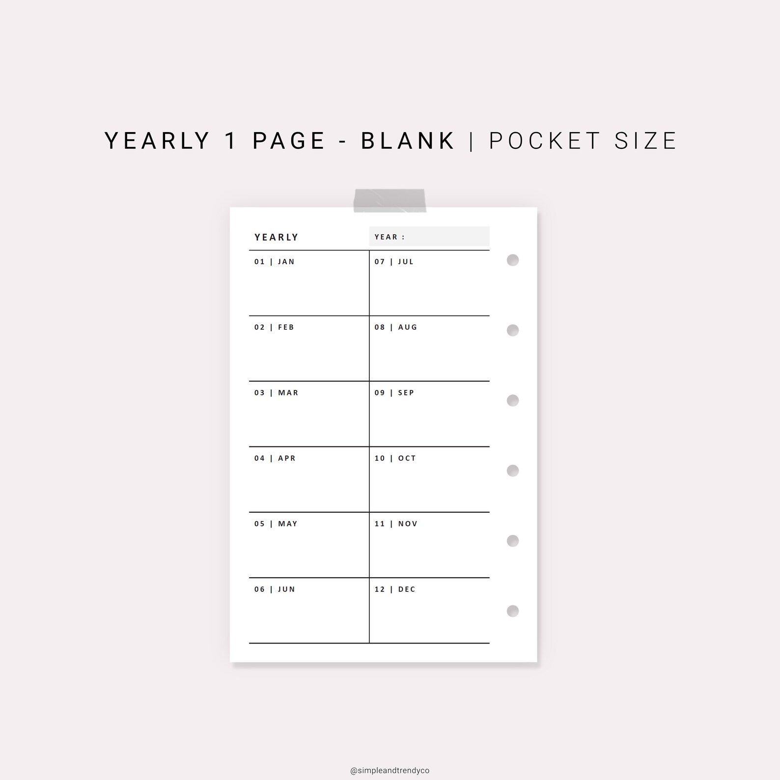 Year at A Glance Pocket Size Yearly 1 Page Yearly Planner | Etsy