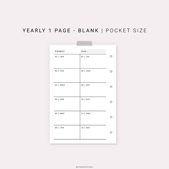 Year at A Glance Pocket Size Yearly 1 Page Yearly Planner | Etsy