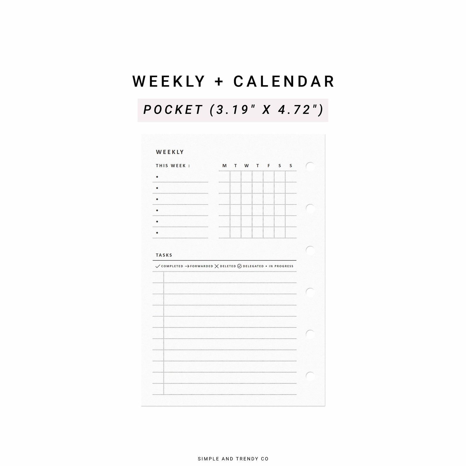 Weekly Planner Calendar Pocket Size Printable Week on 1 Page Etsy
