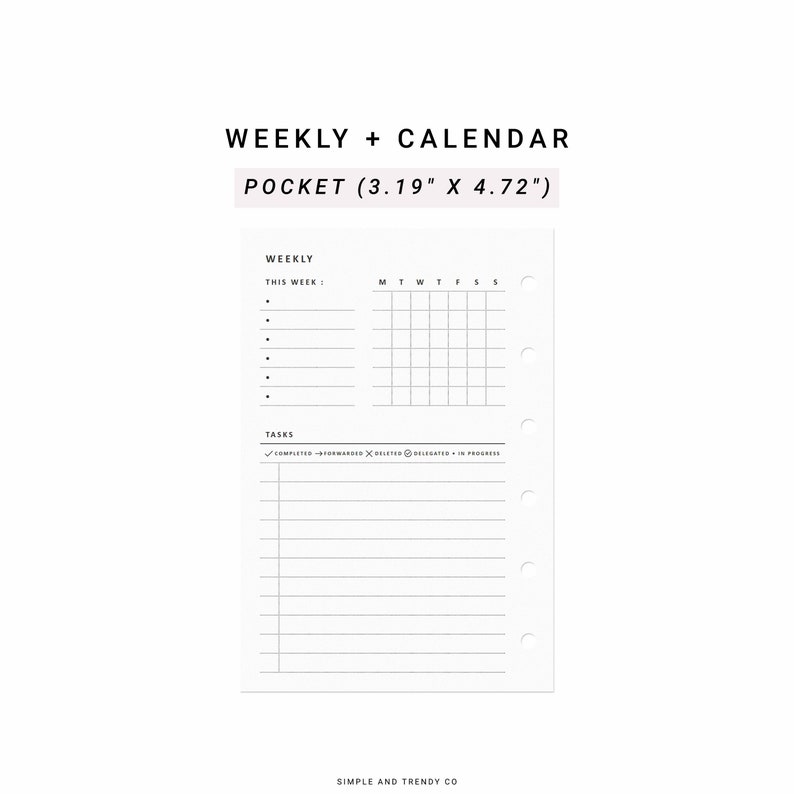 Weekly Planner Calendar Pocket Size Printable Week on 1 Page - Etsy