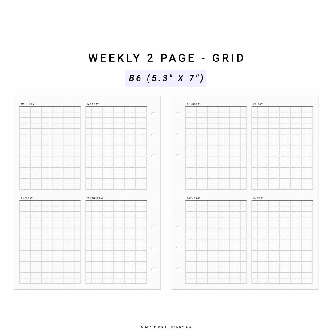 Week on 2 Two Pages B6 Inserts Weekly Agenda Vertical Weekly - Etsy