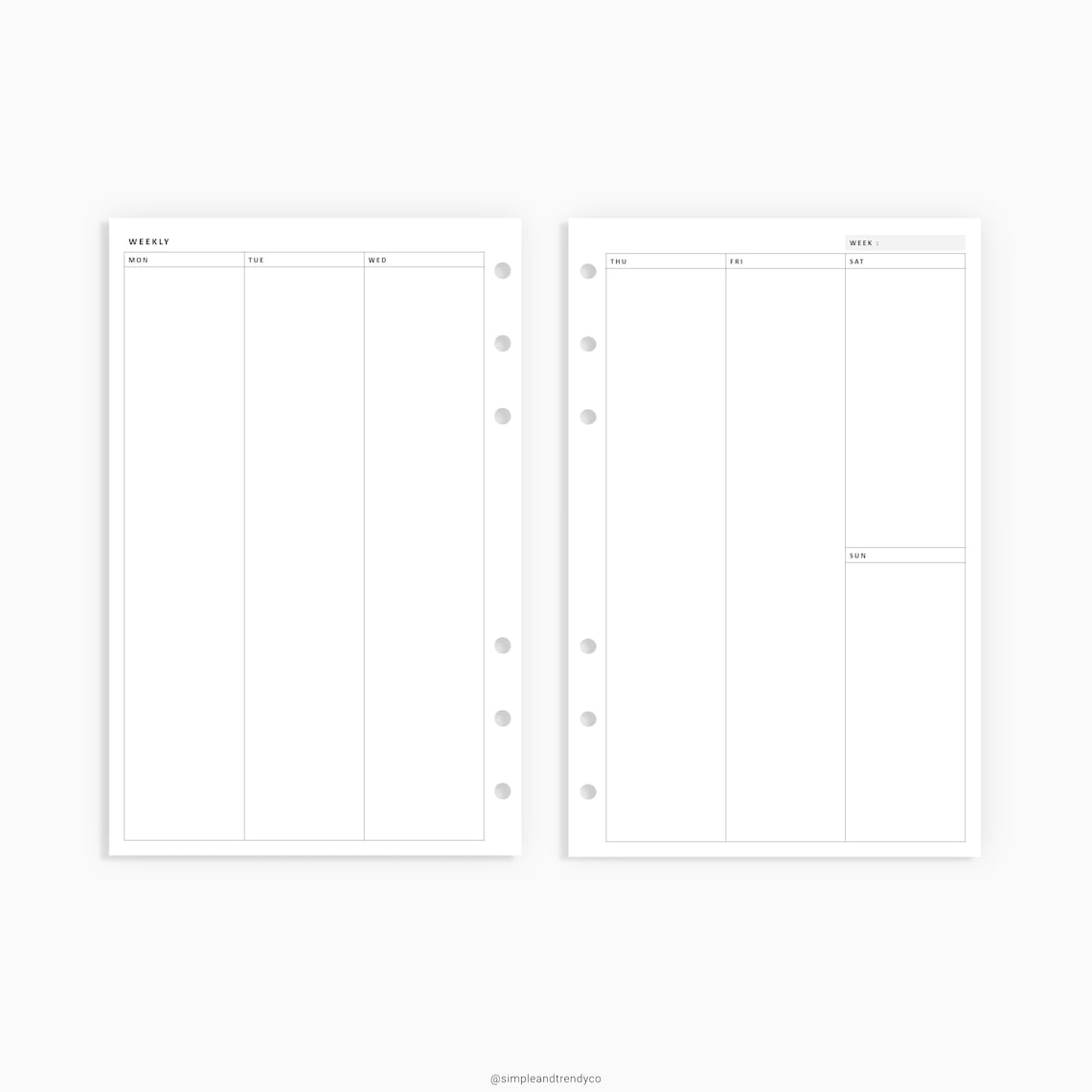 Vertical Weekly Planner Half size Half Letter Inserts Weekly | Etsy