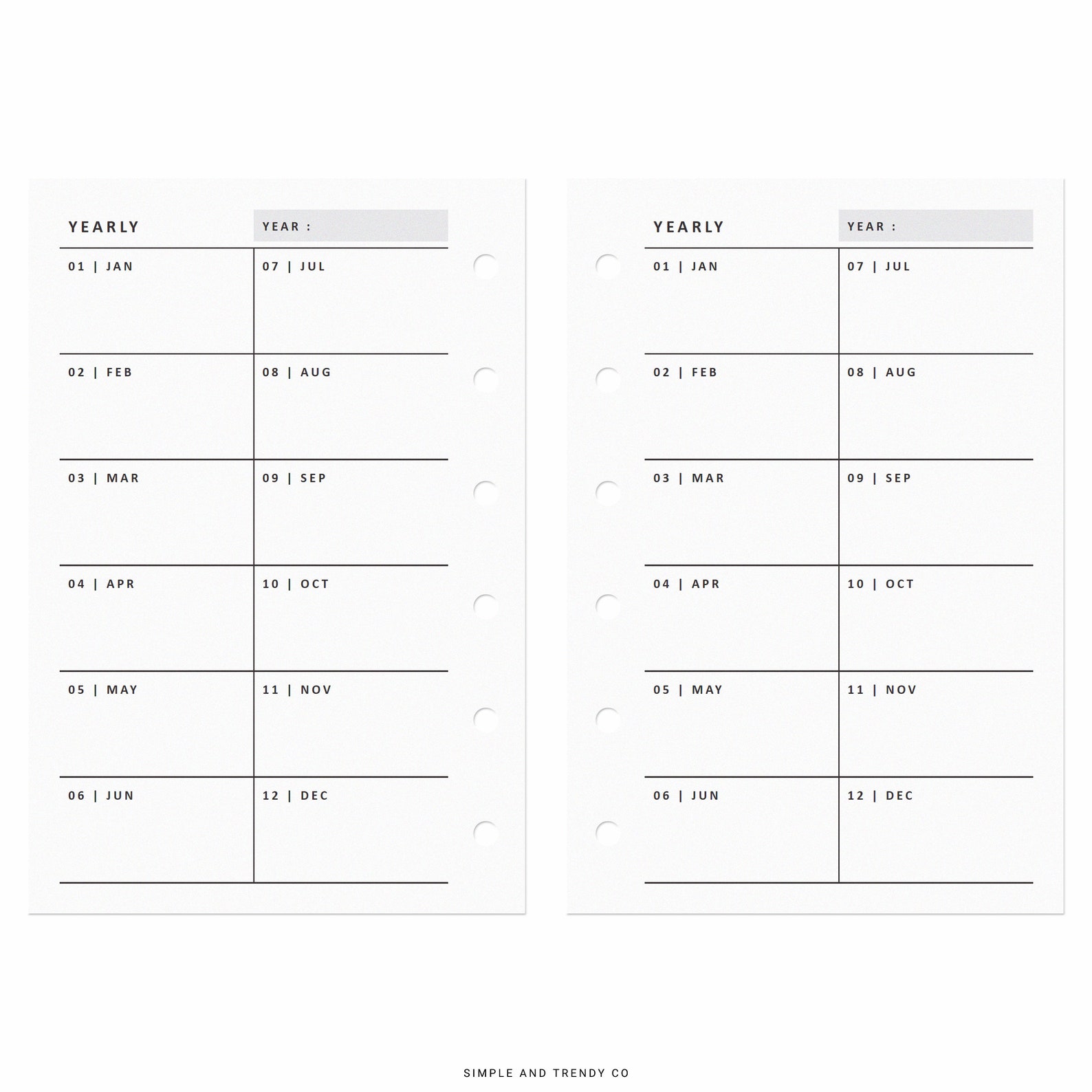 Year at A Glance Pocket Size Yearly 1 Page Yearly Planner - Etsy